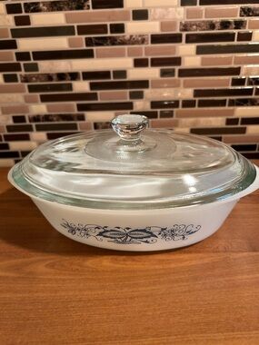 Vintage Glasbake Blue Onion Casserole Dish with Lid